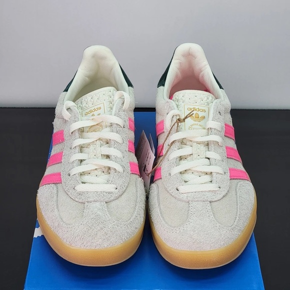 Women's Adidas Gazelle Indoor Shoes - Off White Beige Lucid Pink JQ1096 - Picture 4 of 12